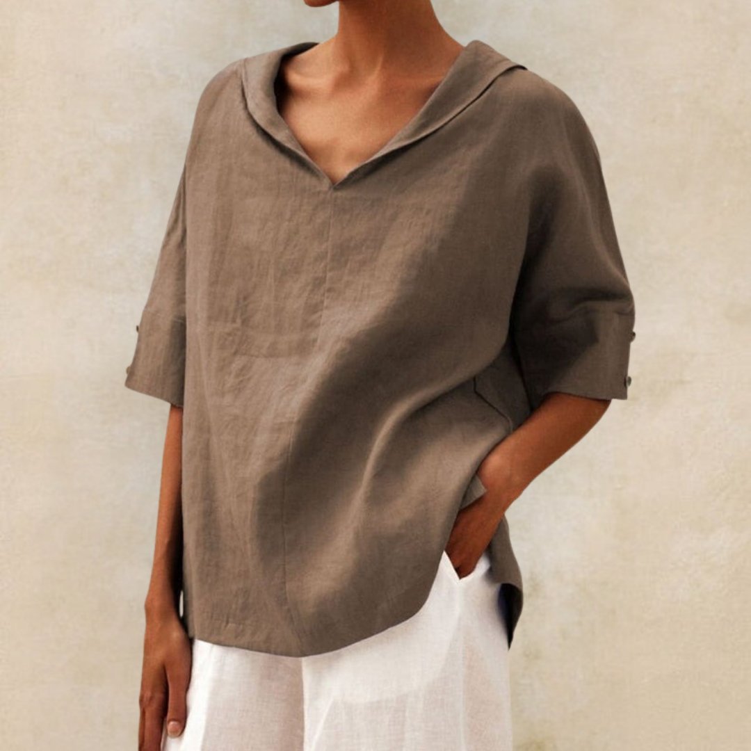 Women's V-Neck Casual Linen Shirt