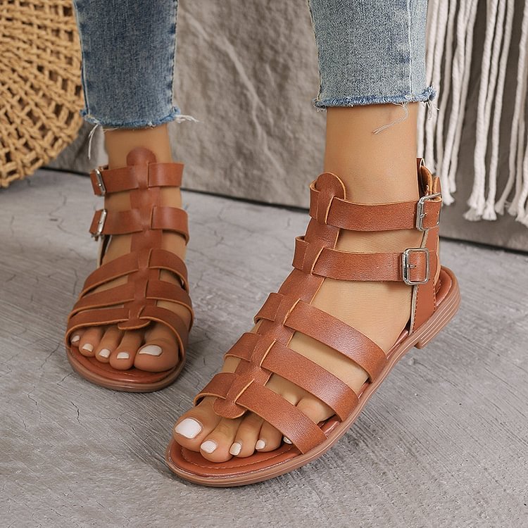 Summer Hollow Woven Thick Heel Non-Slip Sand Roman Shoes