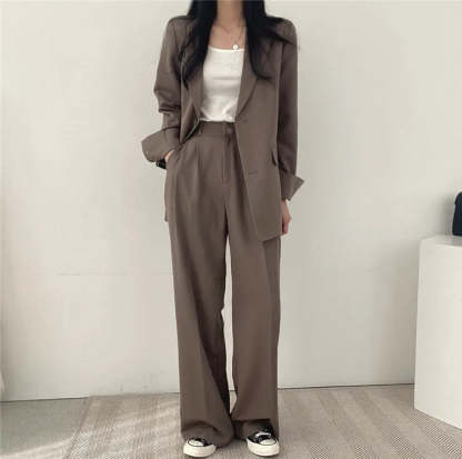 Plain Blazer and Straight Fit Pants Set