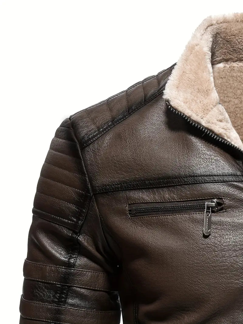 Quilted Vegan Leather Jacket with Shearling Collar