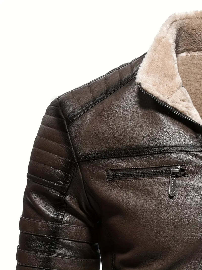 Quilted Vegan Leather Jacket with Shearling Collar