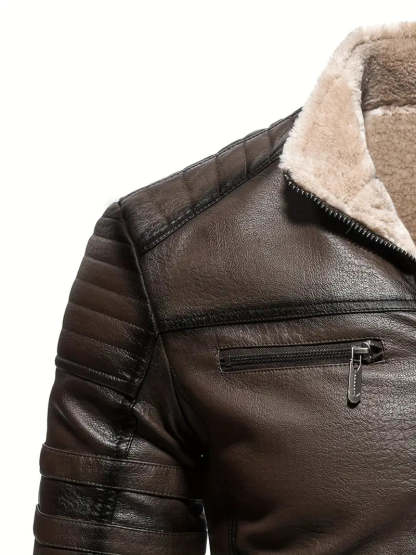 Quilted Vegan Leather Jacket with Shearling Collar