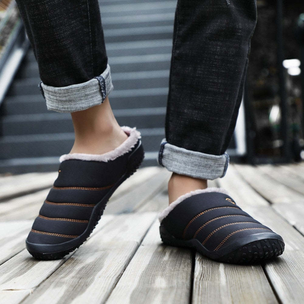 Fur Slippers For Men Warm Anti-slip Winter Shoes