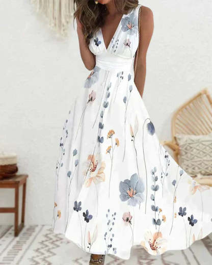 Elegant Floral V-Neck Dress