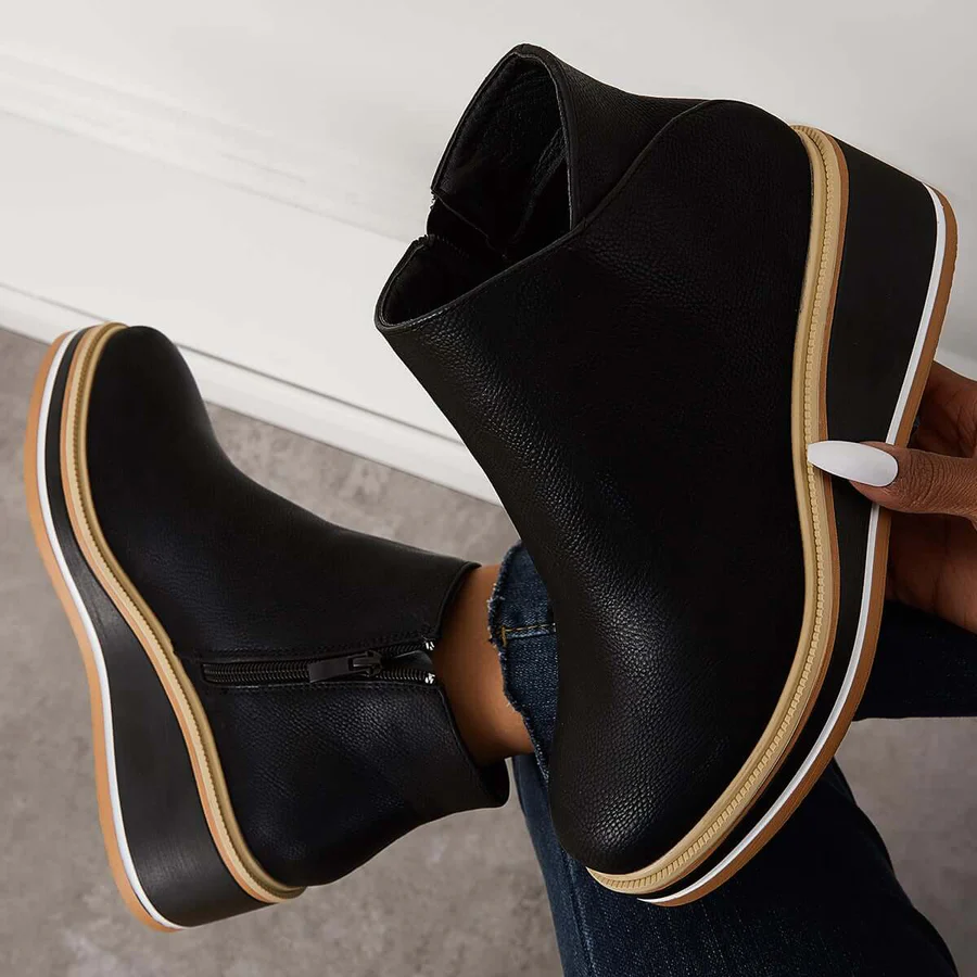 Casual Wedge Sneakers Side Zipper Platform Wedge Ankle Boots