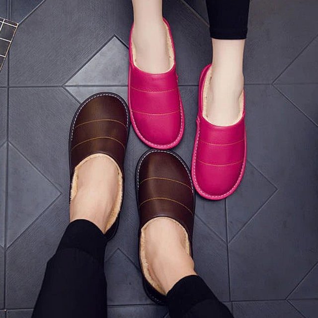 Women Interior Fur Slippers Waterproof Winter Shoes