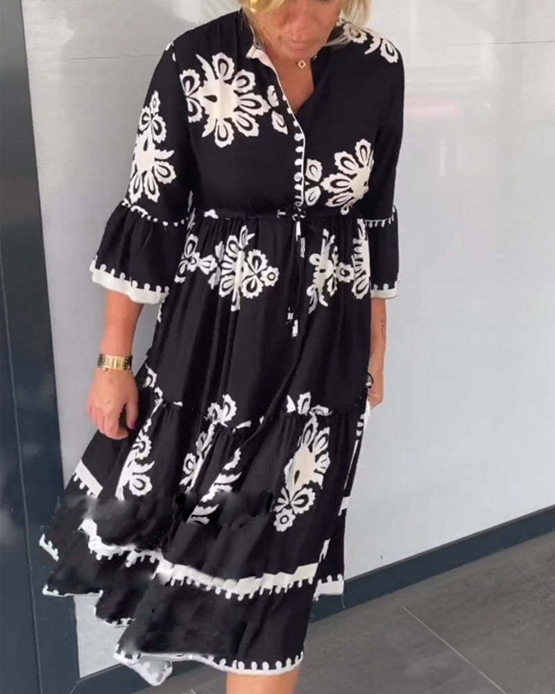 Sleeves Floral Print Dress