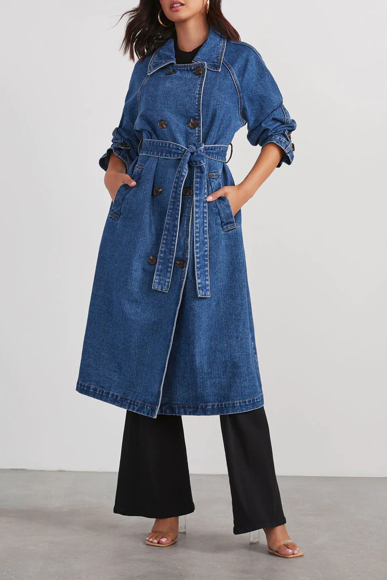 Women's Long Denim Trench Coat