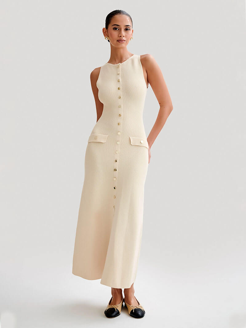 Buttoned Sleeveless Maxi Dress