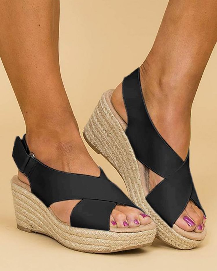 Braided Criss Cross Slingback Wedge Sandals