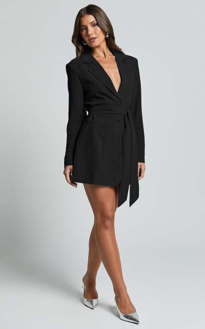 Blue Belted Blazer Dress
