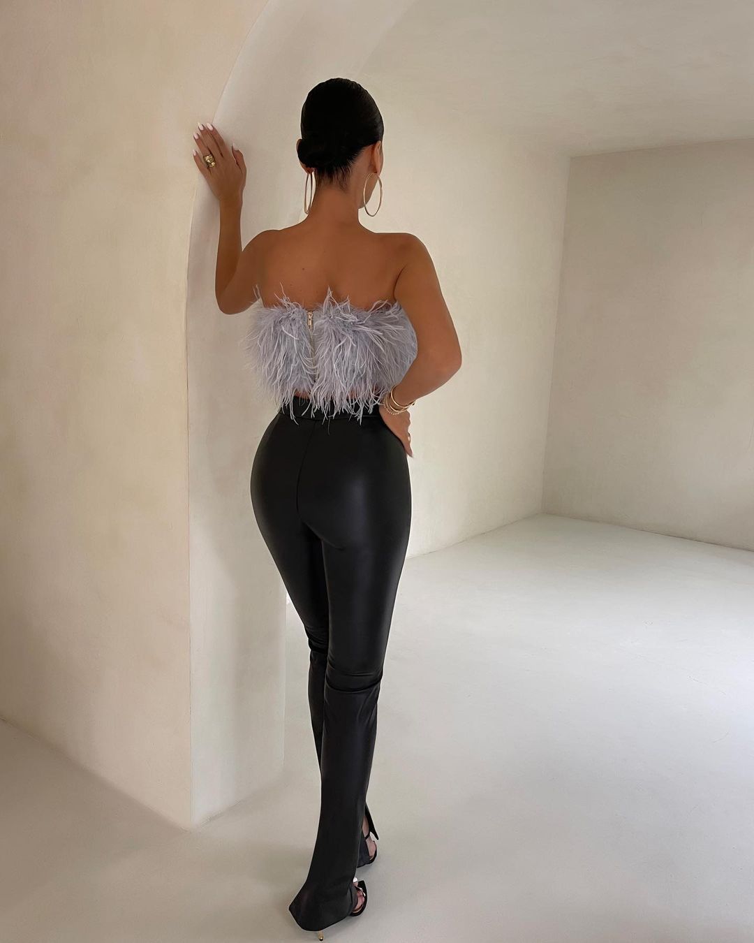 Strap Top With Imitation Feathers