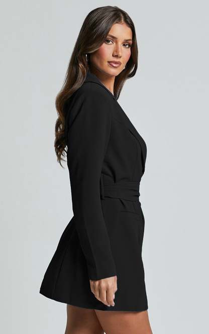 Blue Belted Blazer Dress