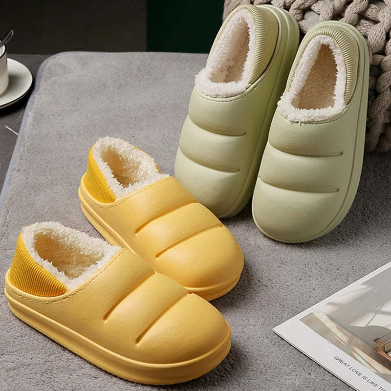 Winter Women Fur Slippers Waterproof Warm Plush Indoor Home