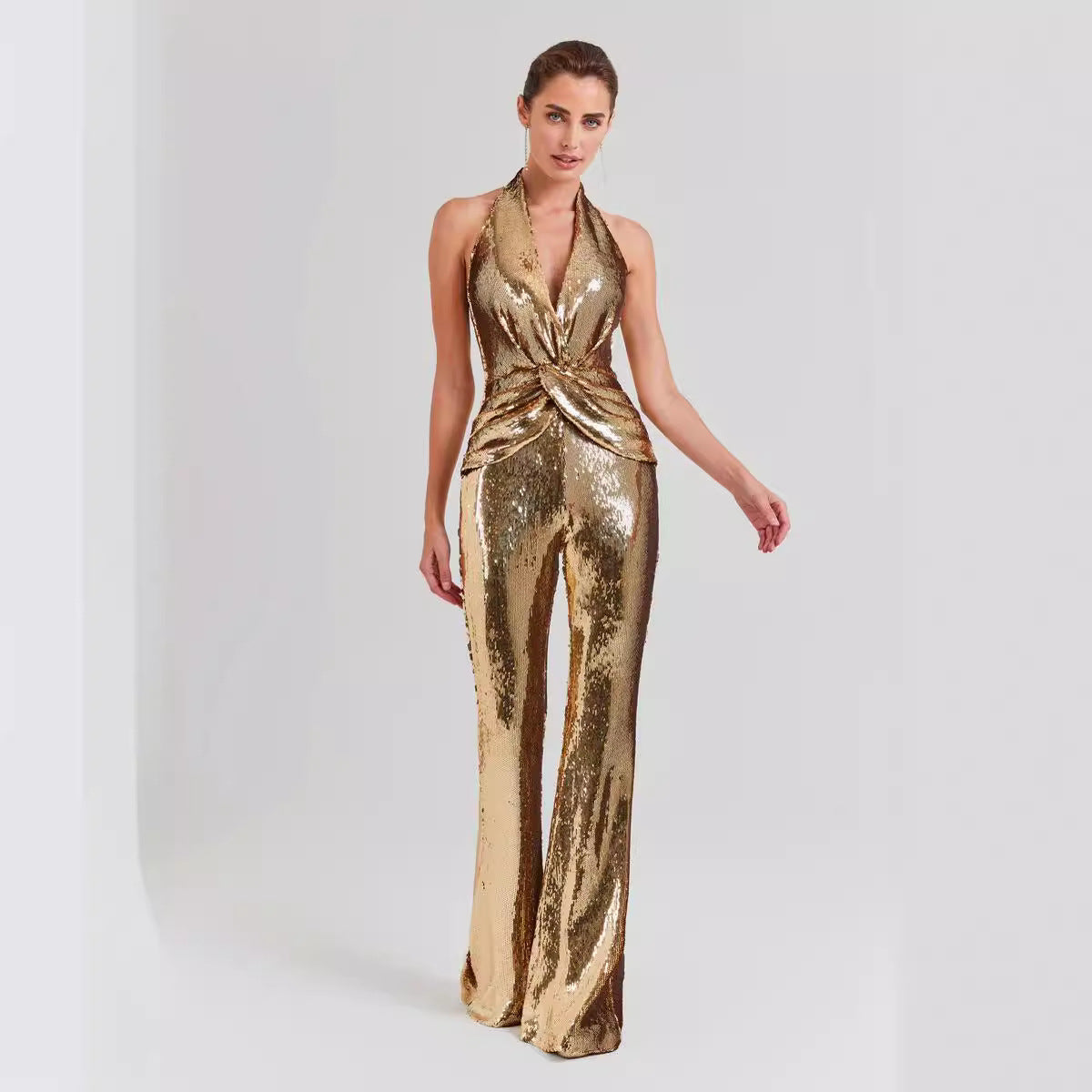 Gold Sequin Halter Jumpsuit