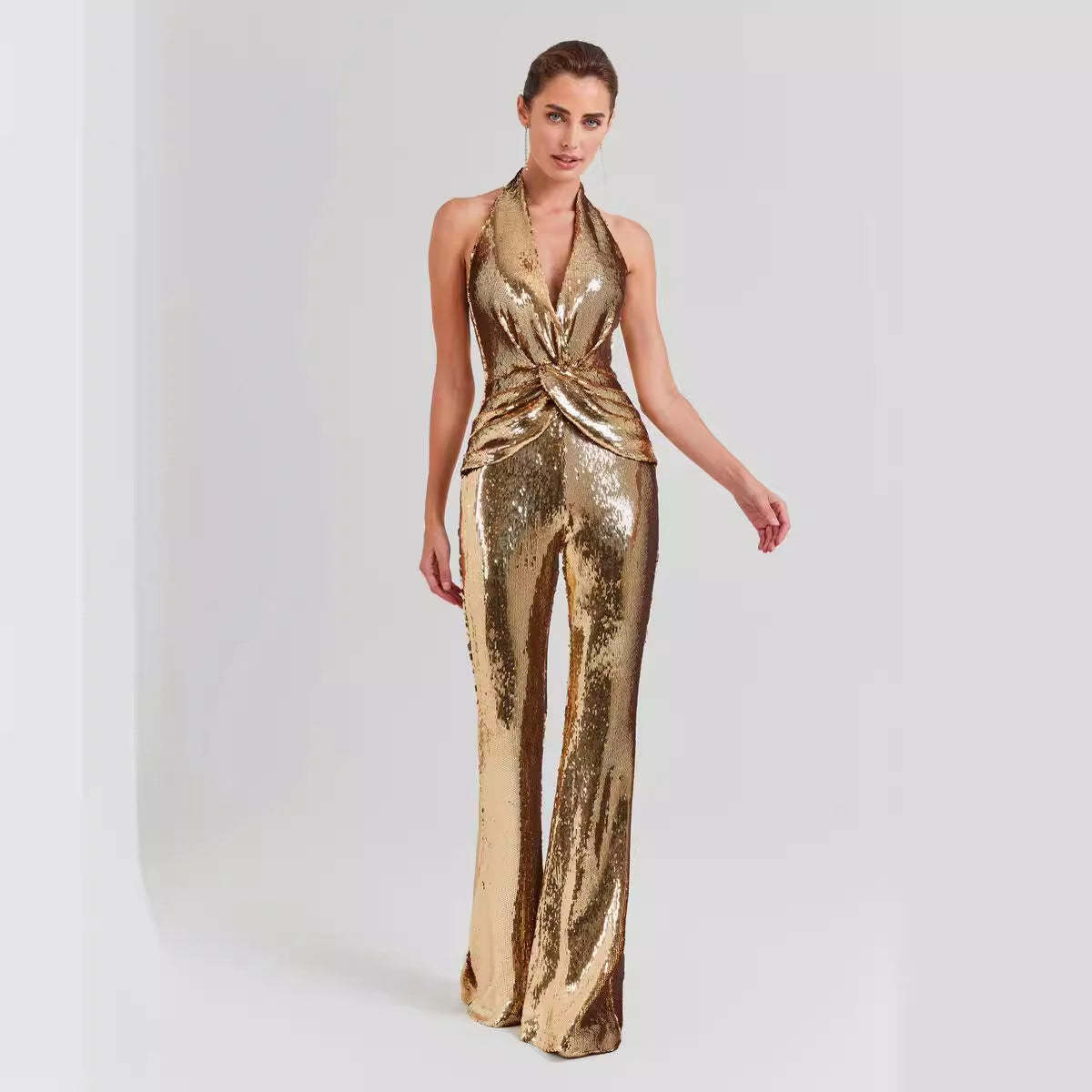 Gold Sequin Halter Jumpsuit