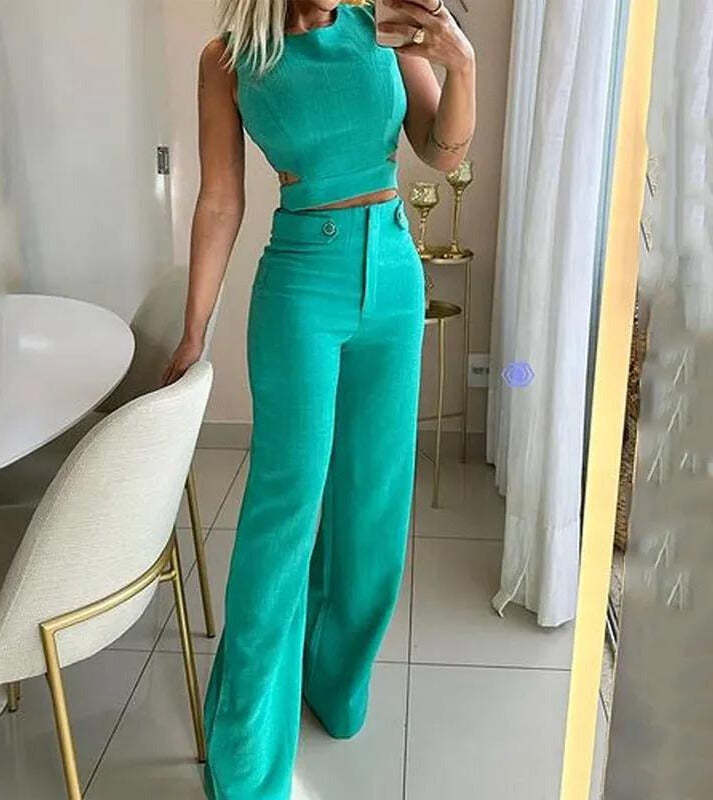 Sleeveless Top and Wide Leg Pants Set