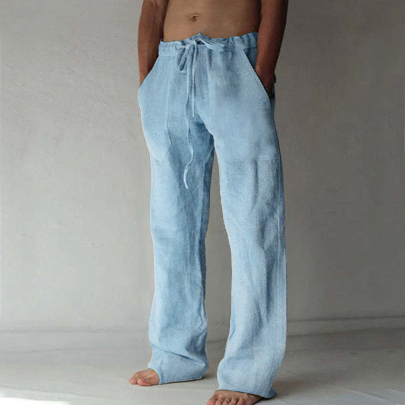 Men's Single-Coloured Linen Leisure Trousers