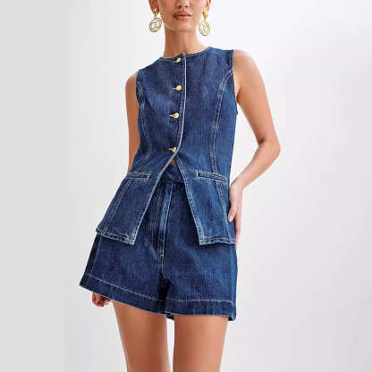 Denim Vest and Shorts Set