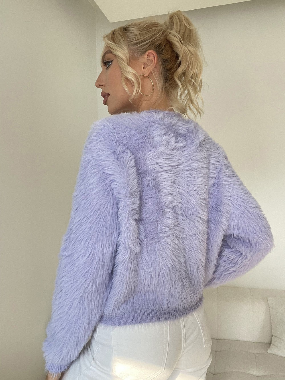 Fluffy Button-Up Cardigan