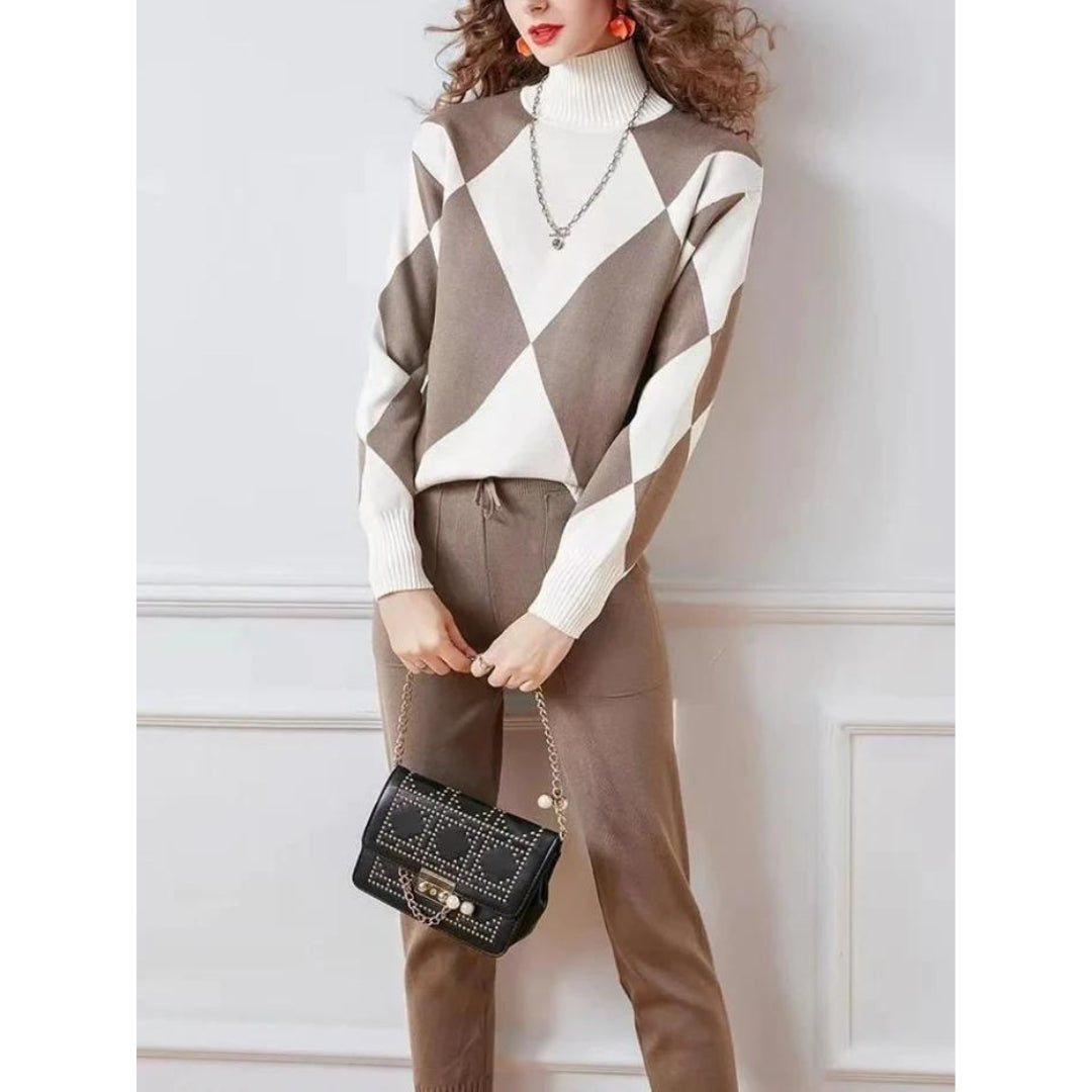 Knitted Two-Piece Set Geometric Print