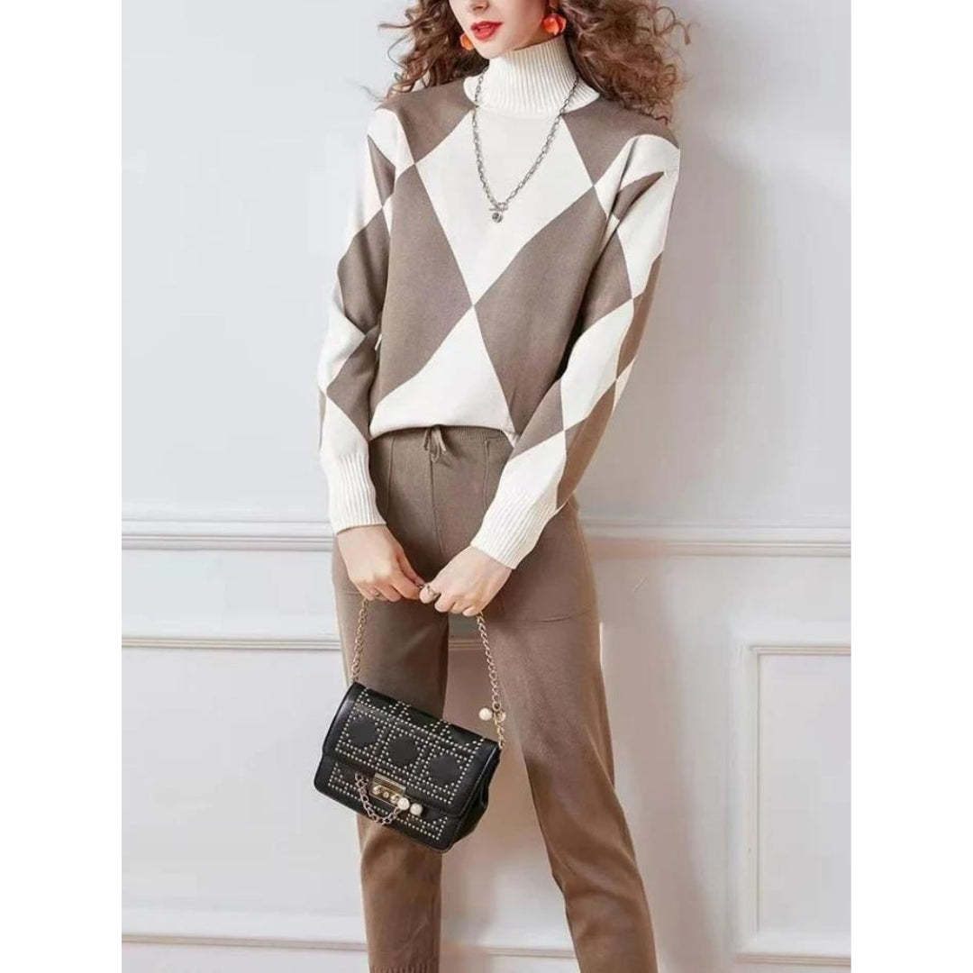 Knitted Two-Piece Set Geometric Print