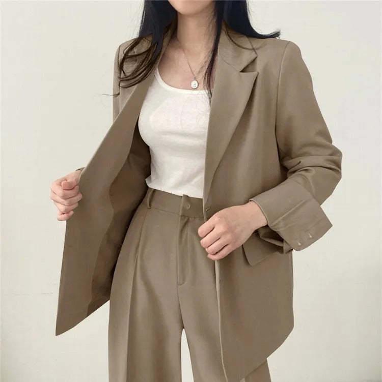 Plain Blazer and Straight Fit Pants Set