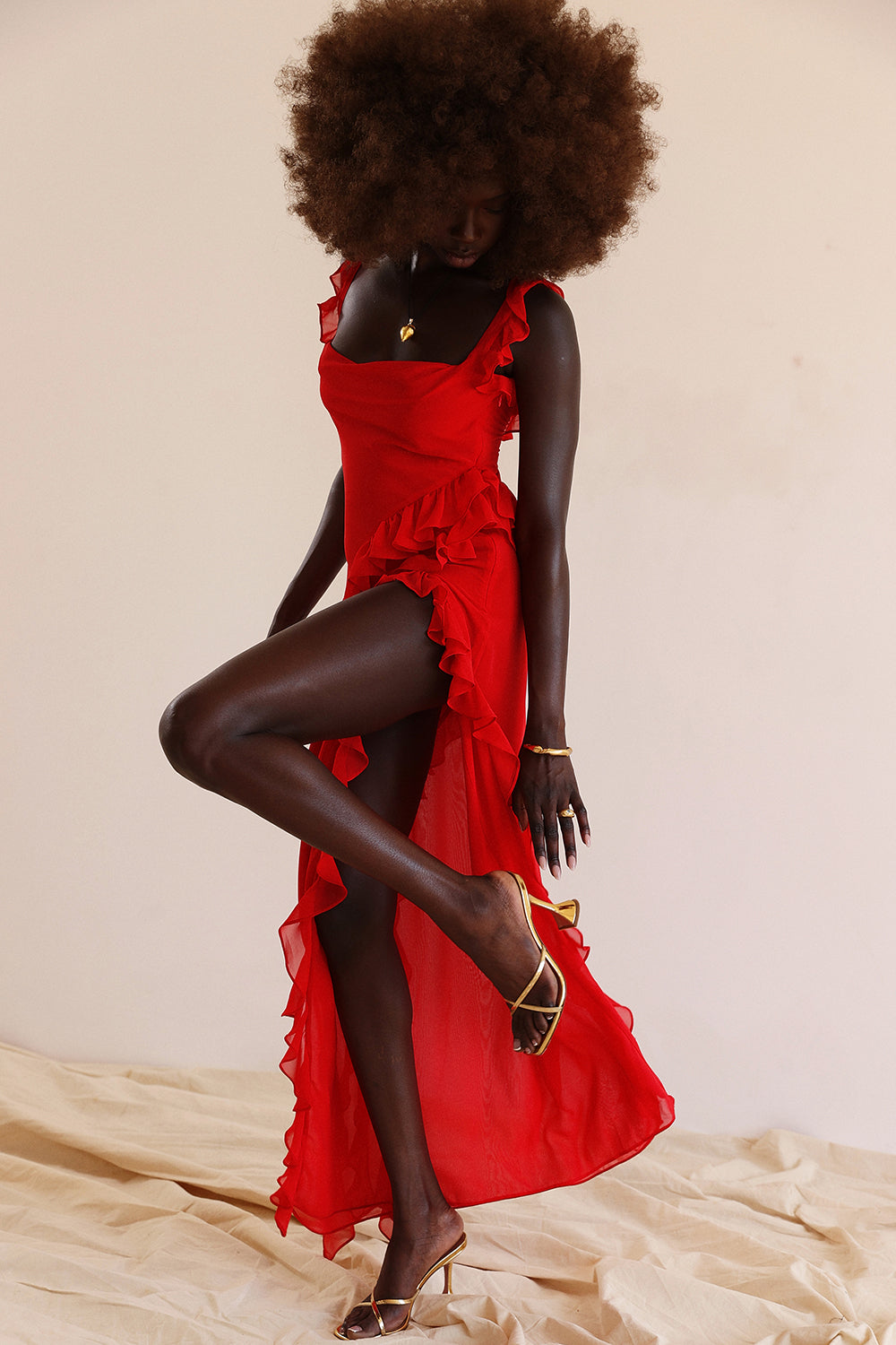 Ruffle Side Slit Party Dress
