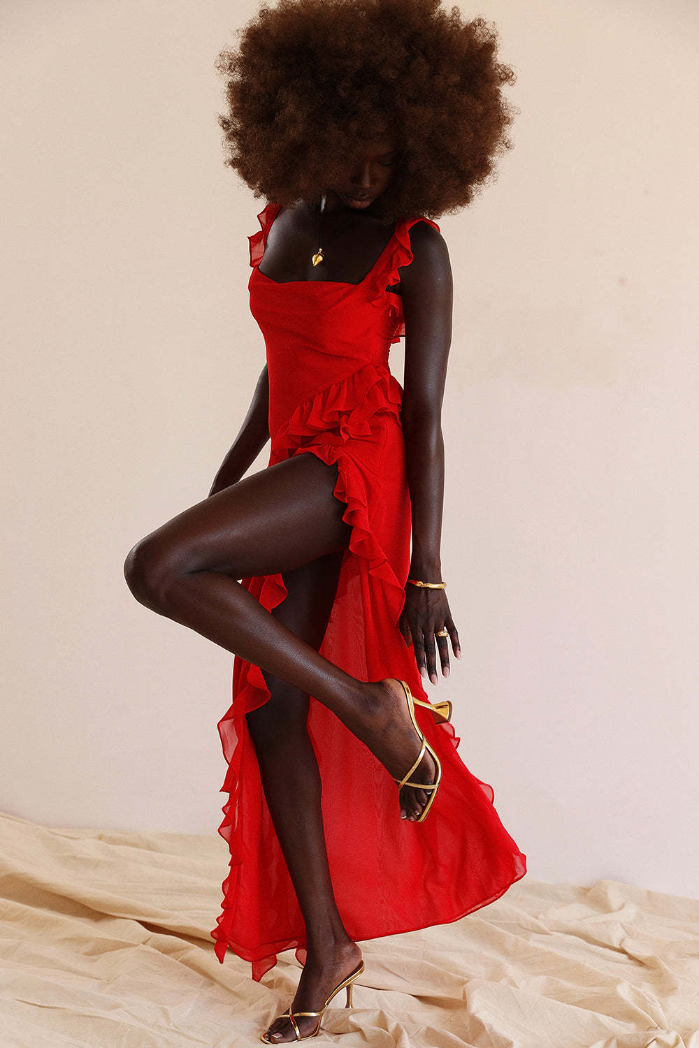 Ruffle Side Slit Party Dress