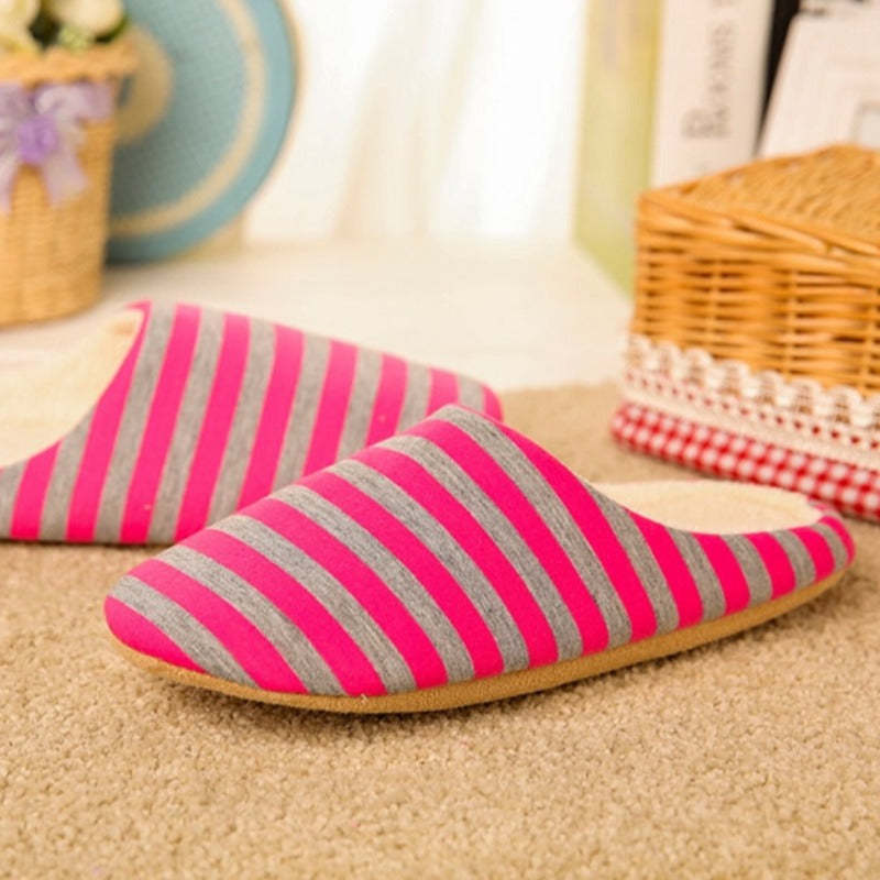 Women Warm Indoor Slippers Fur Striped Winter Slides