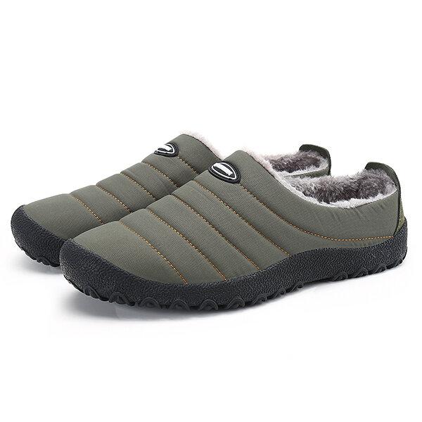 Men's Plush Lining Waterproof Fabric Slip On Soft Sole Casual Slipper