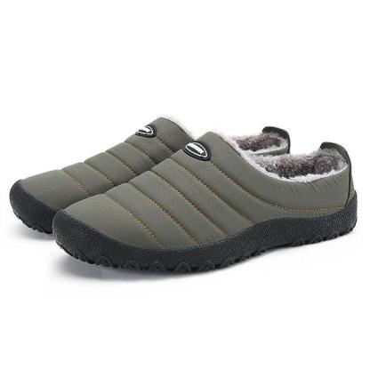 Men's Plush Lining Waterproof Fabric Slip On Soft Sole Casual Slipper
