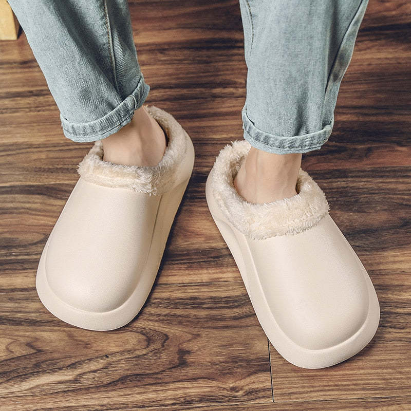 Waterproof Men Slippers Anti-slip Plush Home Footwear