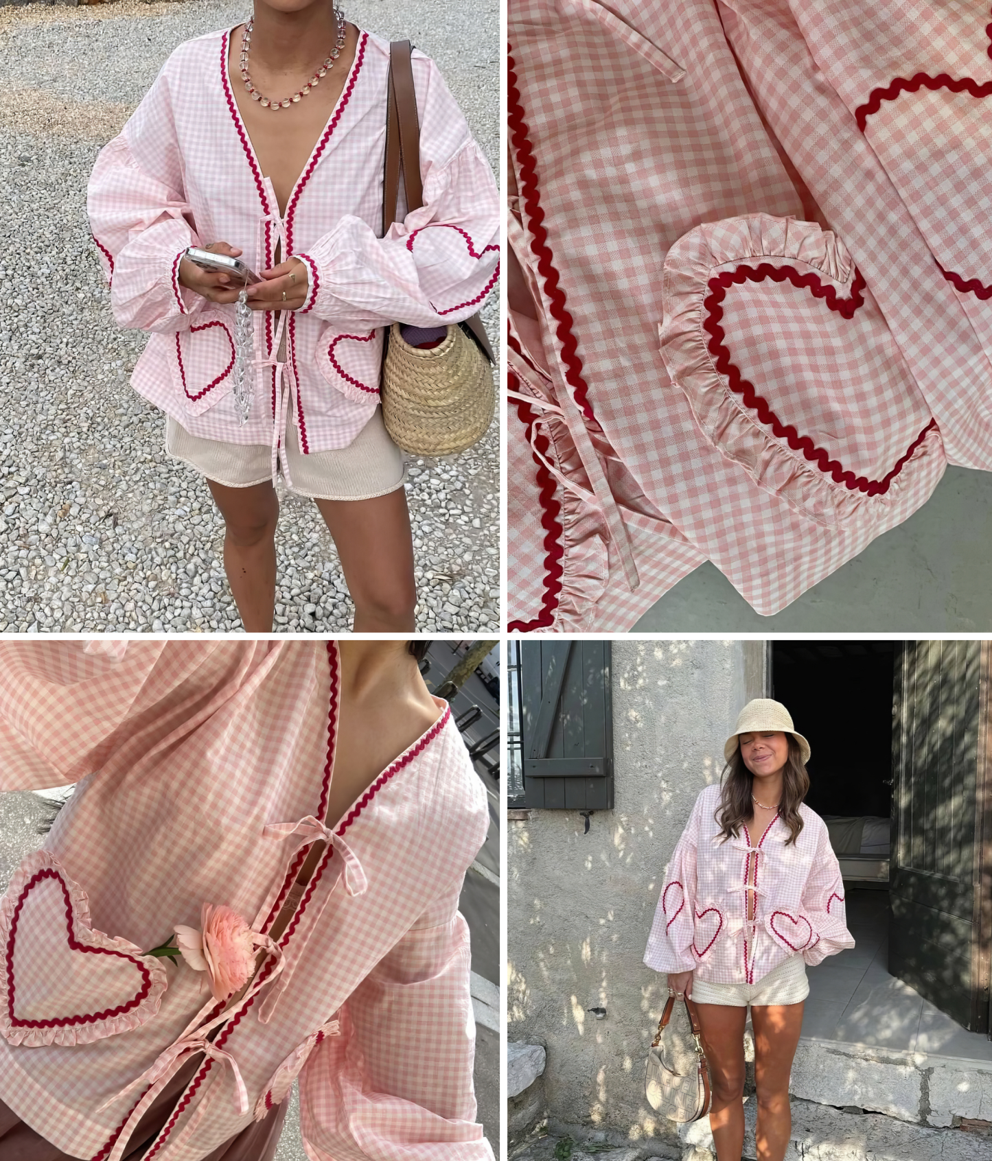 Plaid Heart Lace-Up Shirt