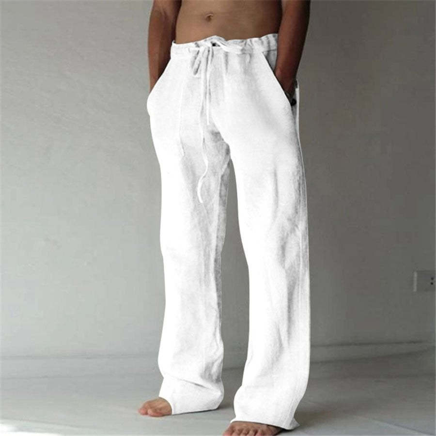 Men's Single-Coloured Linen Leisure Trousers