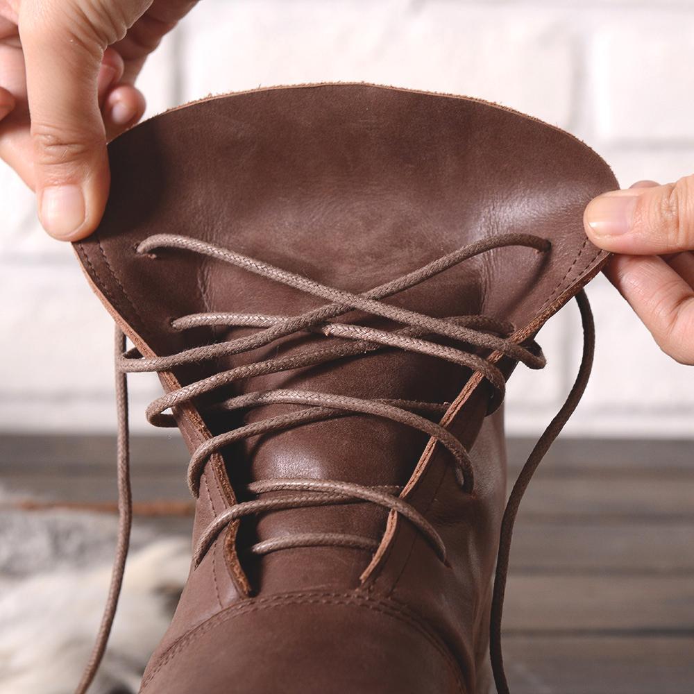 Oxfords For Women Lace Up Flat Sole Ankle Boots Handmade Waxing Leather Martin Boots Black/Brown