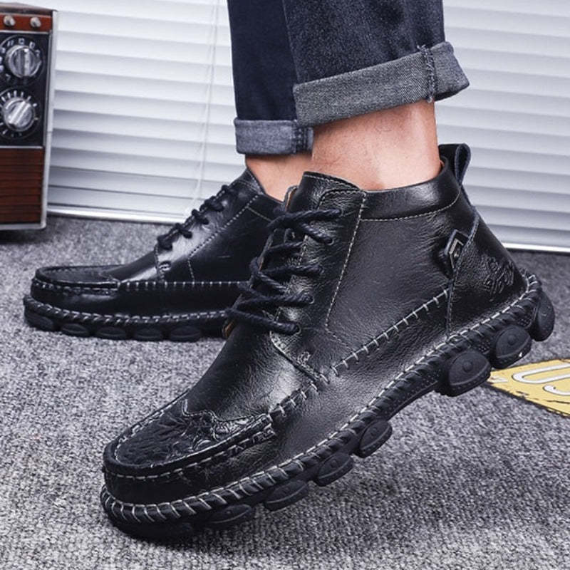 Men Leather Ankle Boots Round Toe Casual Orthopedic Shoes