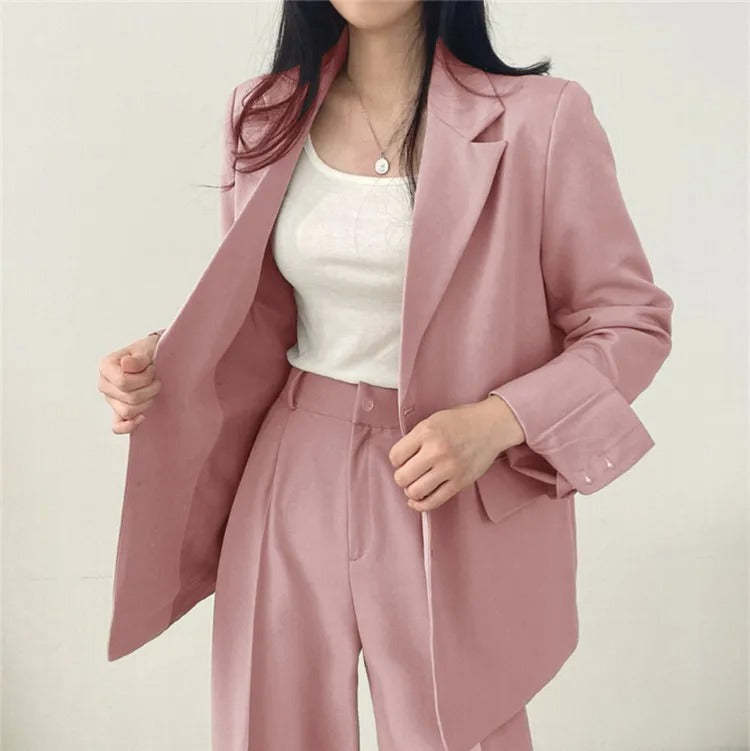 Plain Blazer and Straight Fit Pants Set