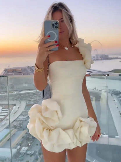 Ruffled Strapless Cocktail Dress