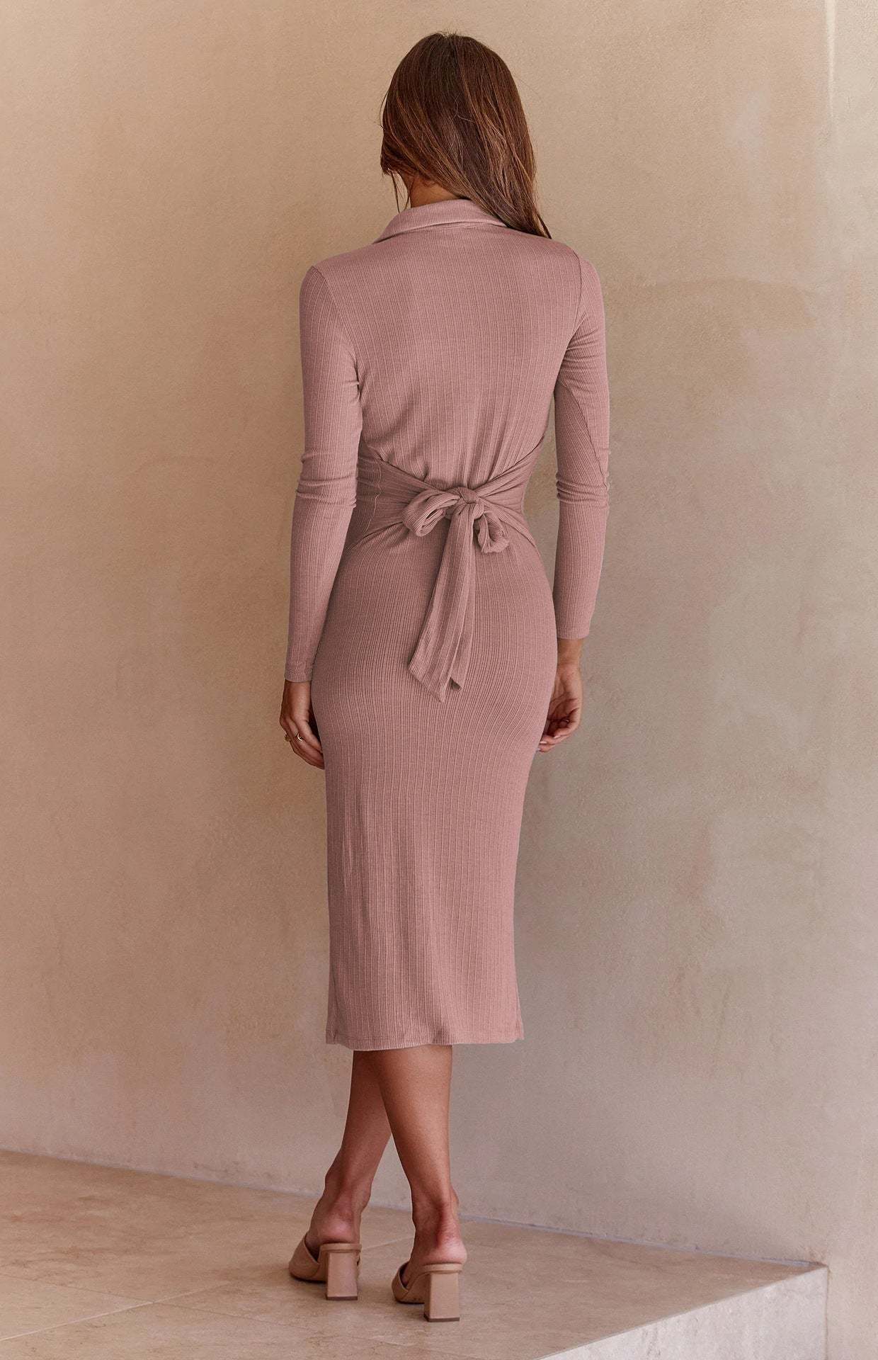 Ribbed Long-Sleeved Slim-Fit Dress