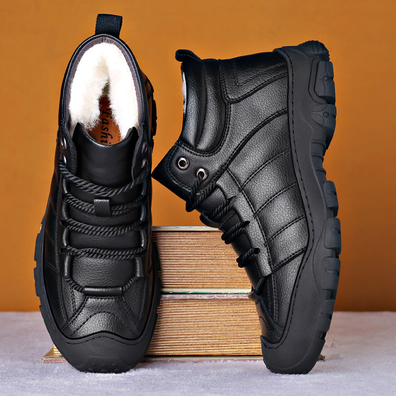 Waterproof Fur Lined Leather Boots for Men
