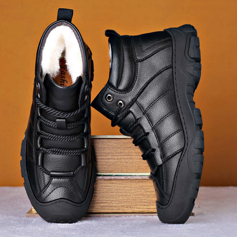 Waterproof Fur Lined Leather Boots for Men