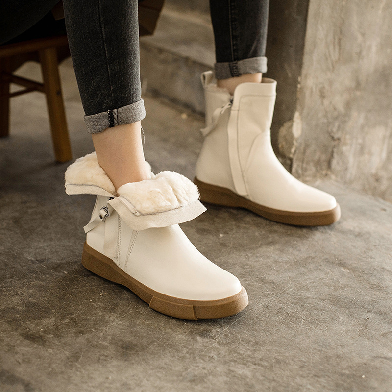 Waxing Leather Chelsea Boots Handmade British Boots Double Zip Fleece Lined Snow Boots