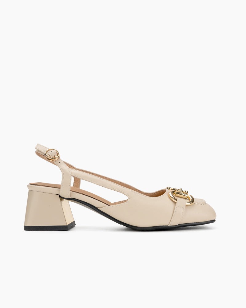 Classic Metal Buckle Slingback Low-Heel Chunky Heels Sandals