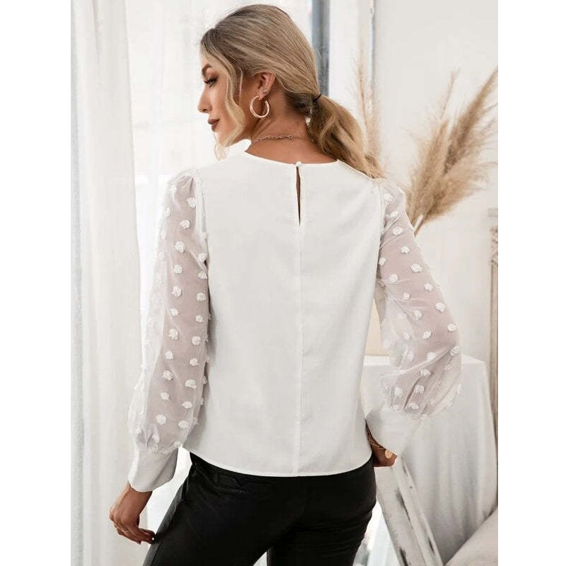 Lace Shirt With Texture And Polka Dots