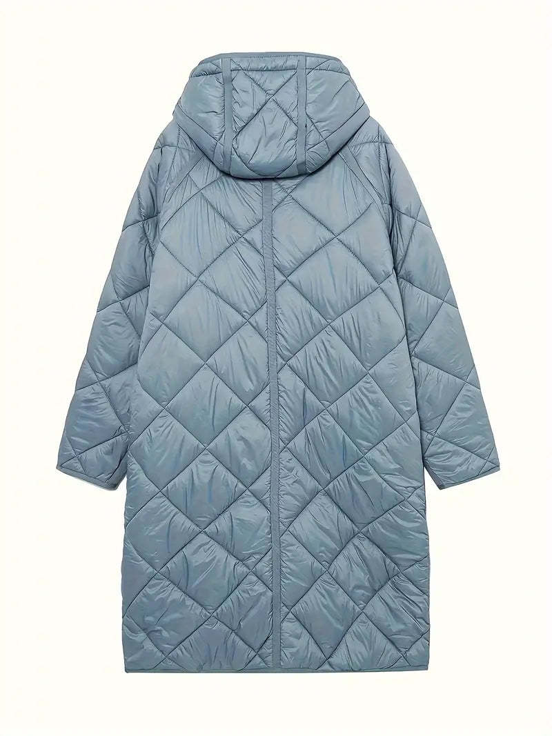 Light Blue Hooded Longline Puffer Coat