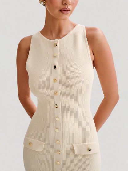 Buttoned Sleeveless Maxi Dress