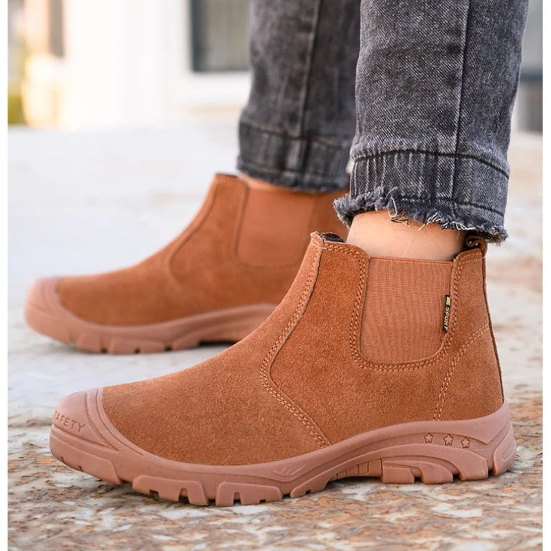 Anti-smashing Men Work Ankle Boots Suede Steel Toe Orthopedic Shoes