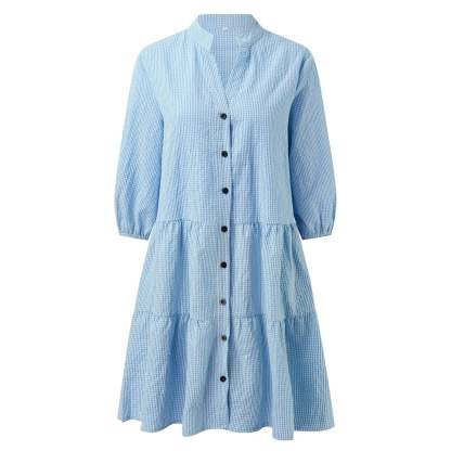 Checked Shirt Dress With Mao Collar