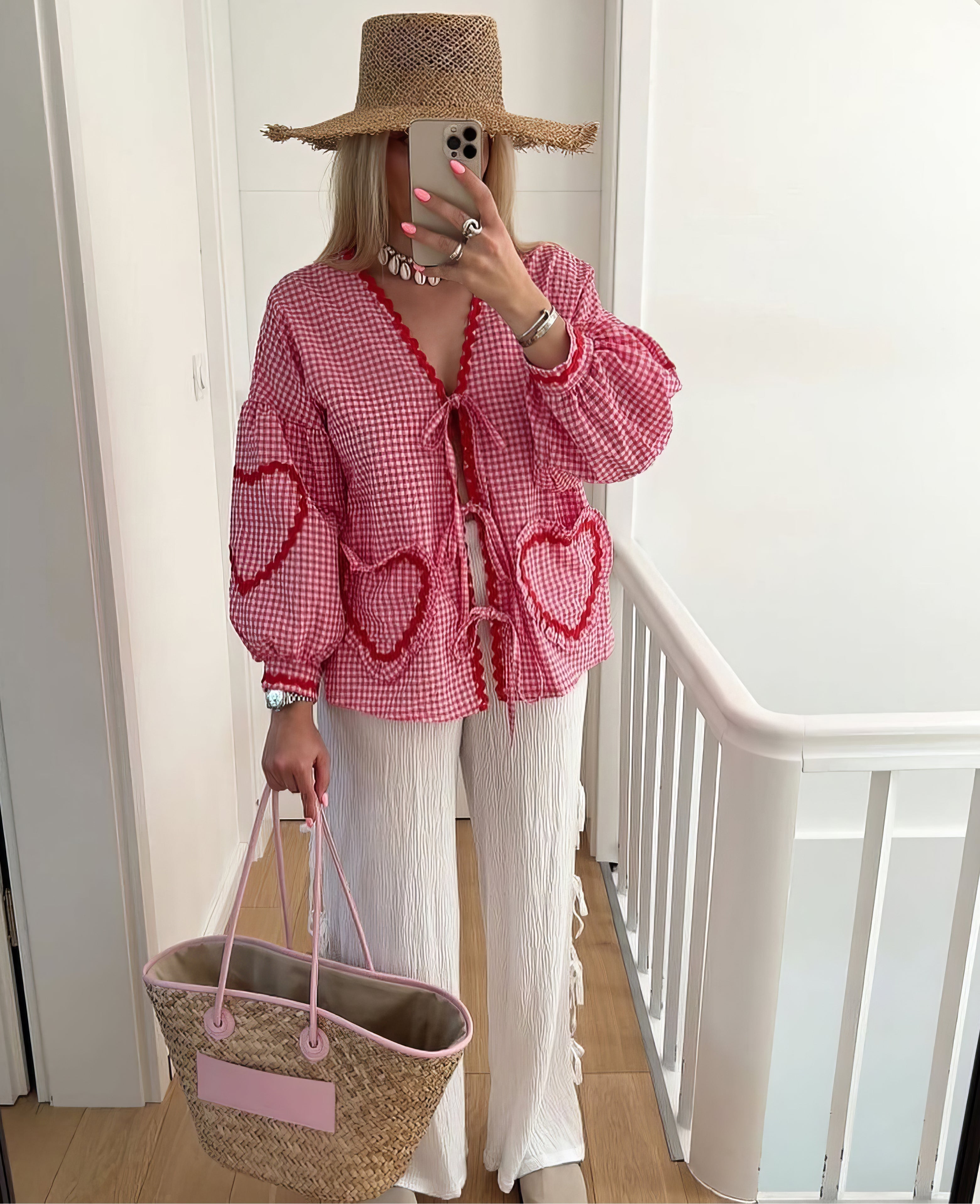Plaid Heart Lace-Up Shirt